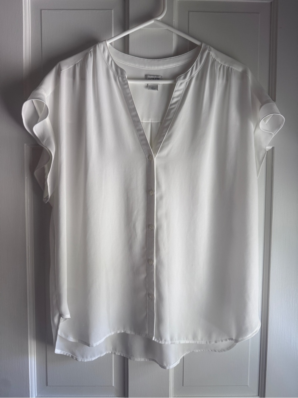 J.Crew White Drapey Split Neck Cap Sleeve Blouse Size Large